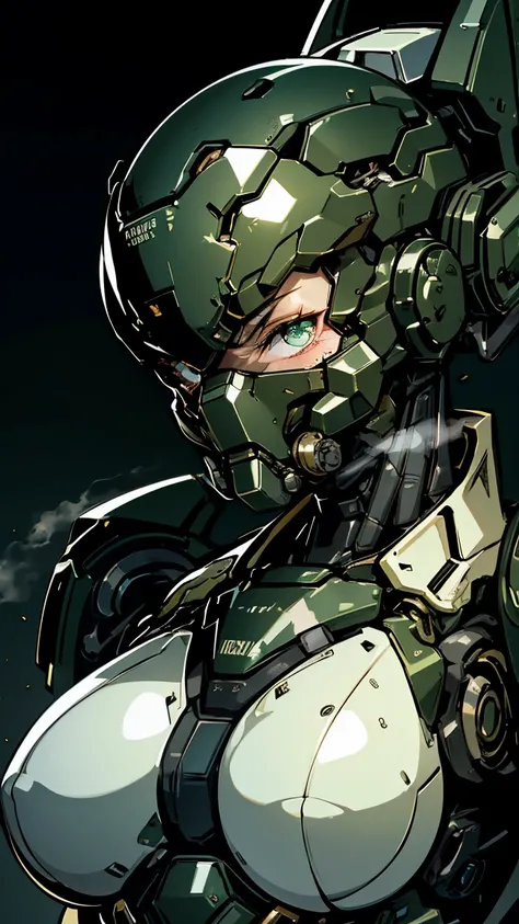 最  High Quality  非常に  Details,   Details,   High Quality  , 最  High Quality  ,   is high definition , 1080P,   hard disk  , beautiful,(War Machine),( Perfect Headgear  ),See the whole picture,beautifulサイボーグ女性, A dark green mecha cyborg girl is lying on a m...