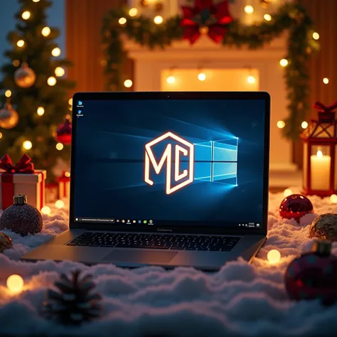 Background laptop with christmas theme and MkDTommyy Logo in center 