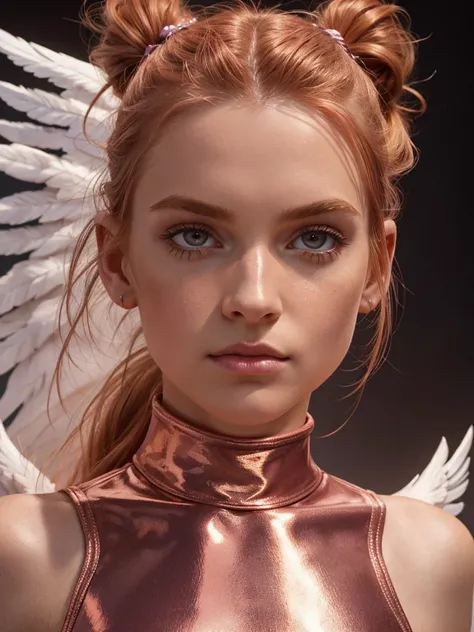 (cosmic angel:1.2), intoxicating ponytail, kiper, real skin, segolily nose, (narrow face), slender face, lupine, tribe of ephraim, irish genes, dark hazel eyes, scottish nose, lioness fox, cybercat, (high forehead, freckle:0.8), beady hazel eyes, brown sli...