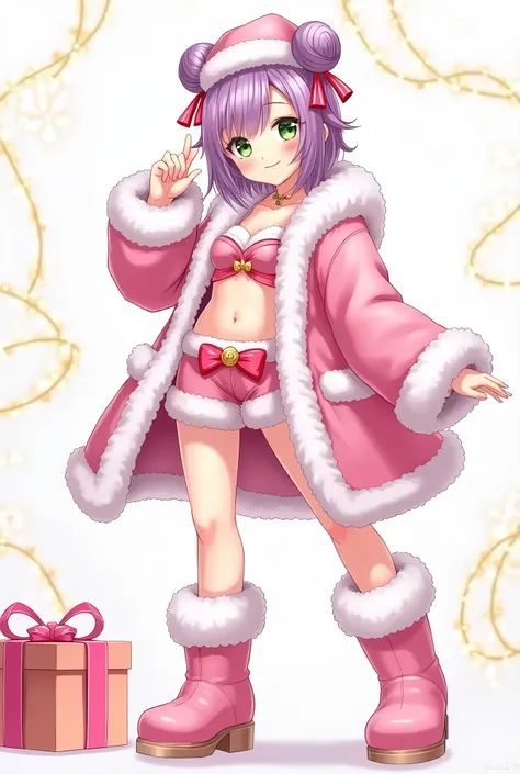 ((Cyclamen Pink Christmas Fur robe:1.4)),((bra:1.3)),((shorts)),((cap)),

BREAK

((Christmas boots:1.2)),((Gift Box:1.2)),((sock:1.2)), 

BREAK

((white background:1.2)),((anime style)),

BREAK

((best quality:1.4)),((high resolution:1.4)),((highres:1.4)),...