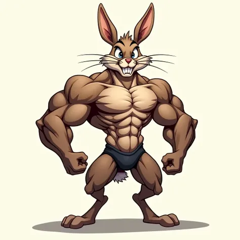 Cartoon hare bodybuilder.