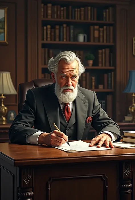 realistic image of a wise man in an office