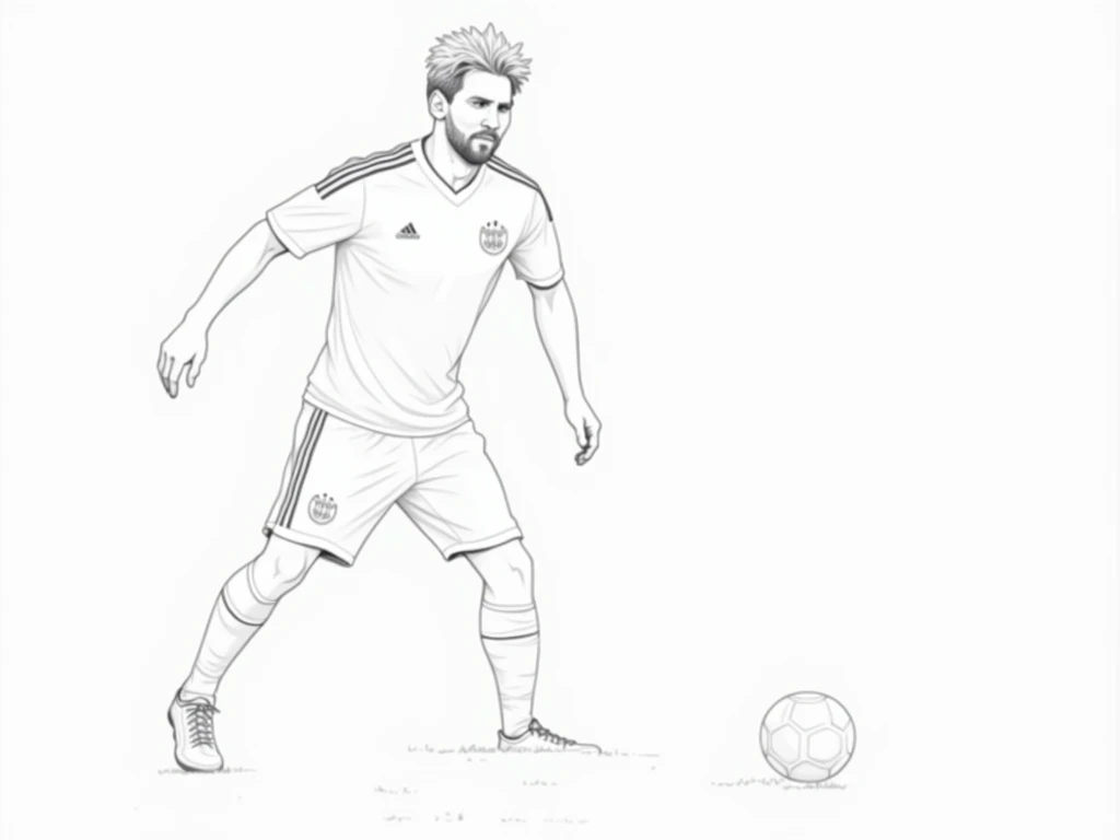 give me black and white color line art of messi for coloring book