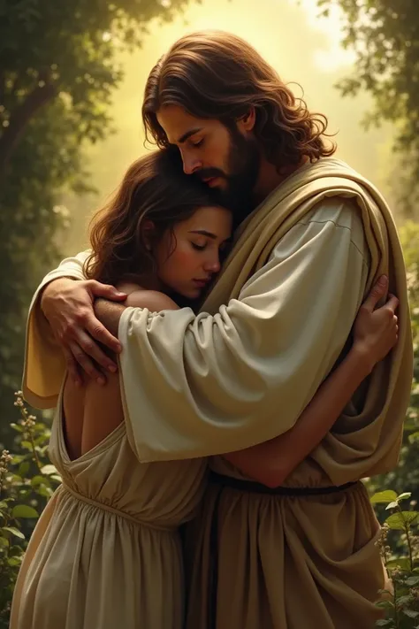 jesus hugging a  