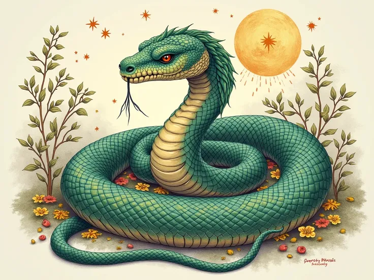 decorative drawing ,   depicting a good snake