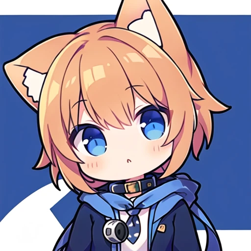 cat boy with cinnamon hair. blue eyes, white sweatshirt, headphones on. black and blue checkered scarf on neck 