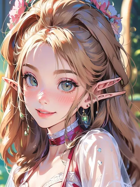 ((( elf girl ))、((Elfs long, narrow ears))、smile:1.6)、((blush:1.6))、(( brown eyes))、((full-length))、((1girl))、((Alone))、(( nudes))、(( sexy))、(超A high resolution、 Photorealistic、 realistic、 top quality)、((( look at the camera)))、((Platinum blond short hair)...