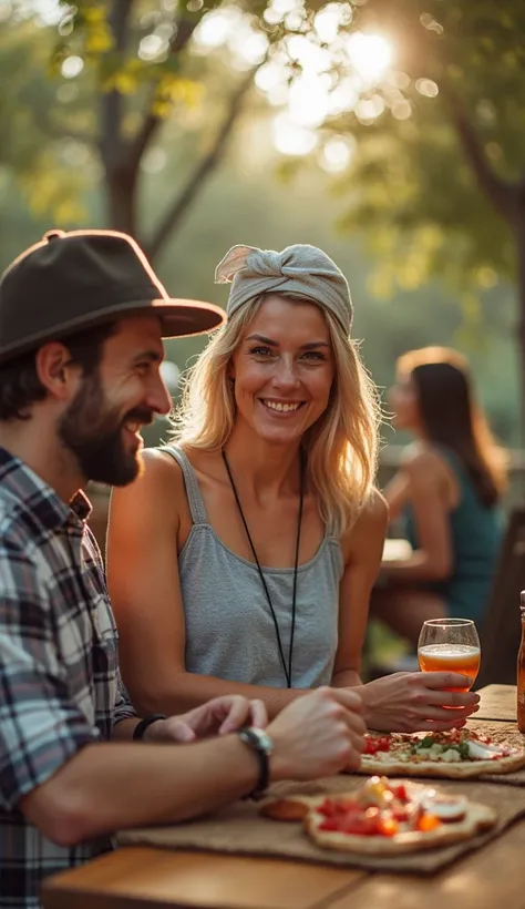  A sequence of photos of friends at different important times ( birthday hat, trips, picnics ).