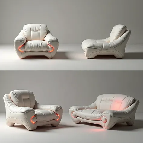  give me a step-by-step prototype of a common piece of furniture adding functions such as intelligent heating and integrated massagers,  show an image with the initial result , Another process with the added functions and the final one with the result of a...