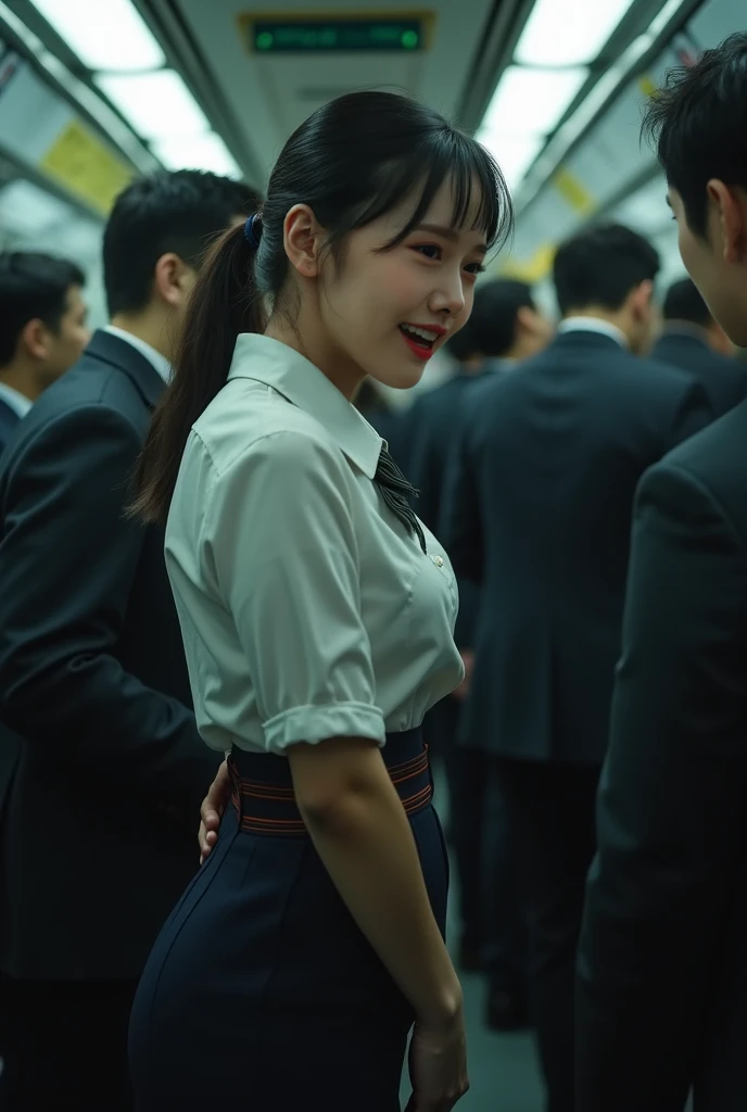 (((live-action:1.5))),(Crazy behavior: 1.5), 女の子1 person, (Full Body Shot), 1 person, (((OL being molested: 1.5))), (so beautiful), (Beautiful Face: 1.5), The girl has her hands tied behind her back, girl is crying, (Office Lady Uniform: 1.2), (In a bright...