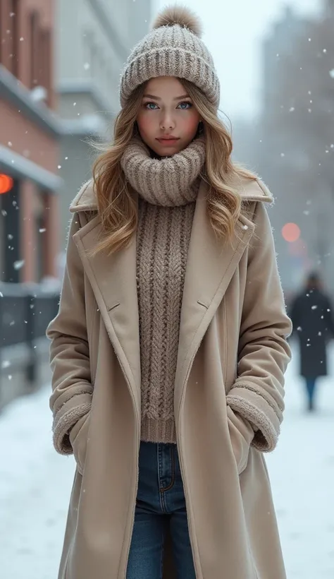 A model girl wearing winter outfit 