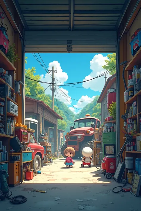  An image that works as a stage for combining anime-style 2d animation, The scene is in someones garage  