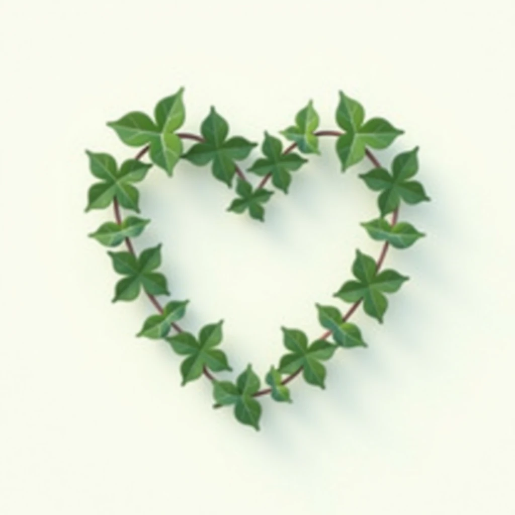 masterpiece, heart shaped ivy ,use only 2 color(green and white),soft,icon,high quality, high details, soft contrast, Minimalist , 8k