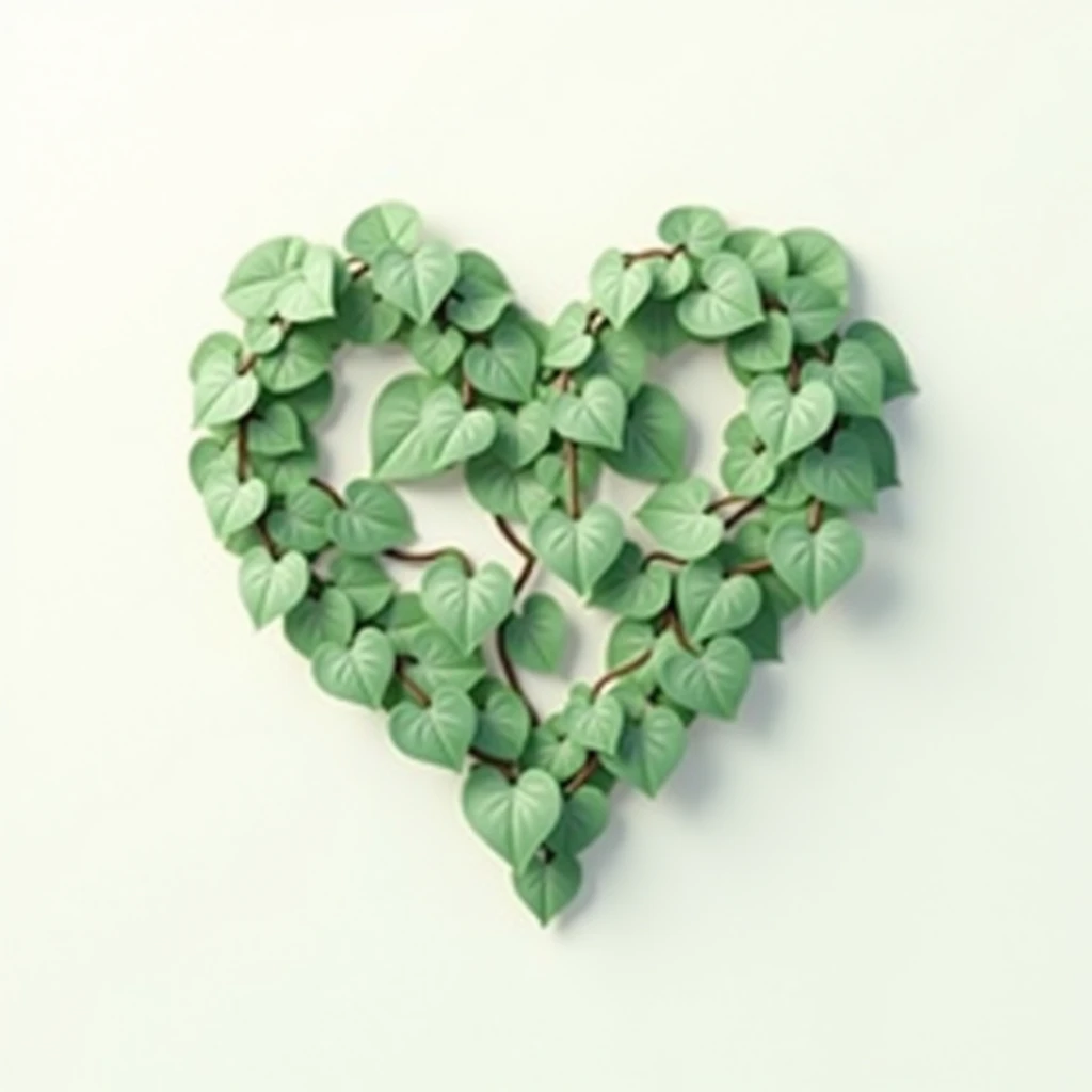 masterpiece, heart shaped ivy ,use only 2 color(green and white),soft,icon,high quality, high details, soft contrast, Minimalist , 8k