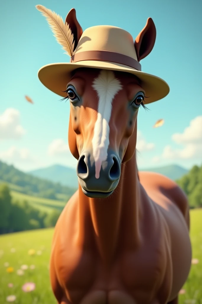 A horse wearing a hat