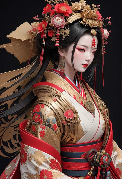 masterpiece, best quality, Extremely detailed,((geisha)) ,cybernetics,cybernetics部件, line art 