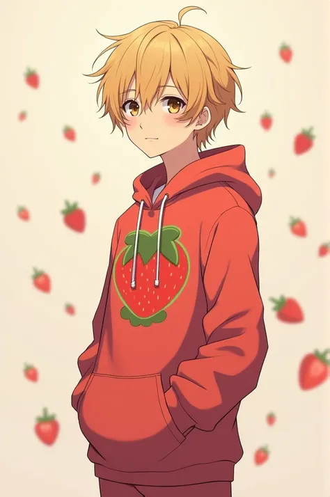 thin man, high,  blonde hair a little long and messy ,  brown eyes, He has an attractive but tender face ,  he is handsome with women
Strawberry boys clothing
Anime character 