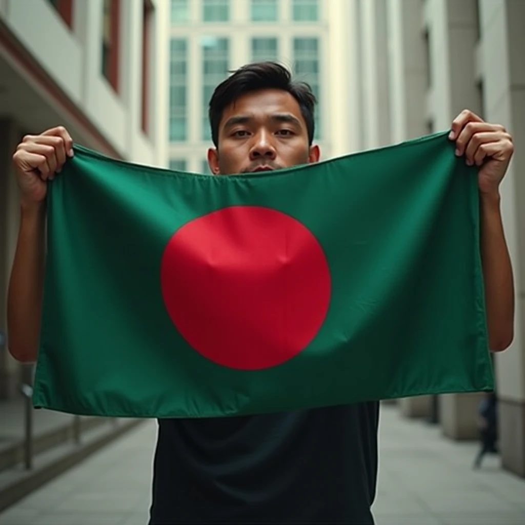 someone changing old bangladeshi flag to reformed new bangladeshi flag