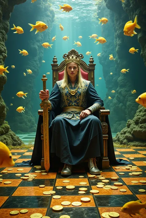 Aquarium of money fish notes king sword chess