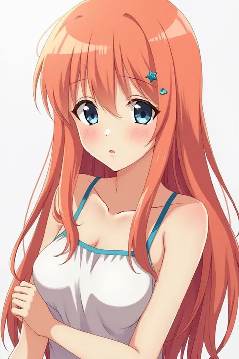  Itsuki is a serious girl with long hair her hair color is orange-reddish ranging from light pink to salmon pink.  Her most notable accessories are a pair of star-shaped hairpins near both eyes .  Like her sisters, she has dark blue eyes , an average heigh...