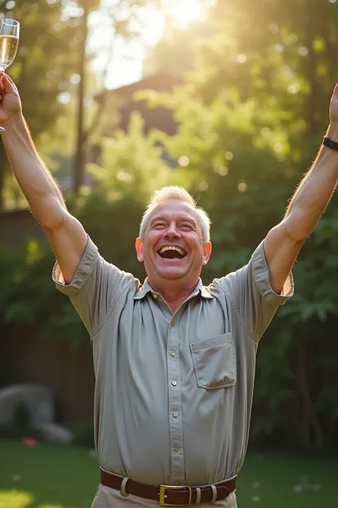 Man celebrating his separation from work for a year 