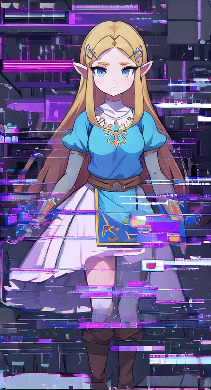 Princess Zelda, The living digital glitch, glitch effects, glitches everywhere,