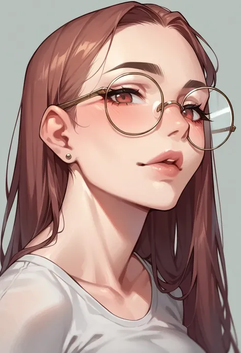 1 girl, close-up, close-up of her face, close-up view of the face, looking at the viewer, round glasses, tight close-up where only the face is visible,