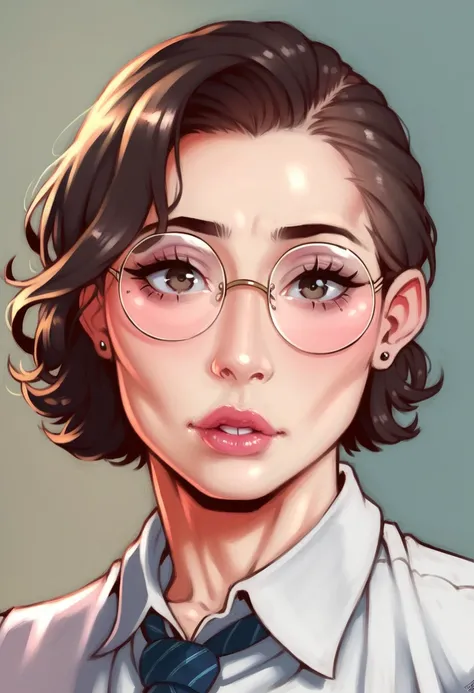 1girl, closeup, closeup of face, closeup view of face, looking at viewer, round glasses, tight closeup only face visible, chinese characters, detailed eyes, detailed lips, extremely detailed face, long eyelashes, portrait, hyperrealistic, photorealistic, p...