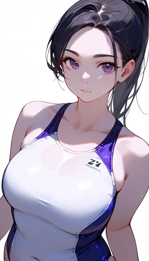 Score_9,Score_8_up,Score_7_up, perfect face, score_6_up, score_5_up, score_4_up, beautiful face, (((anime))), (((source_anime))), white skin, dark purple eyes,1 anime girl, (((white competitive swimsuit))), top quality eyes, detailed texture, black hair, p...