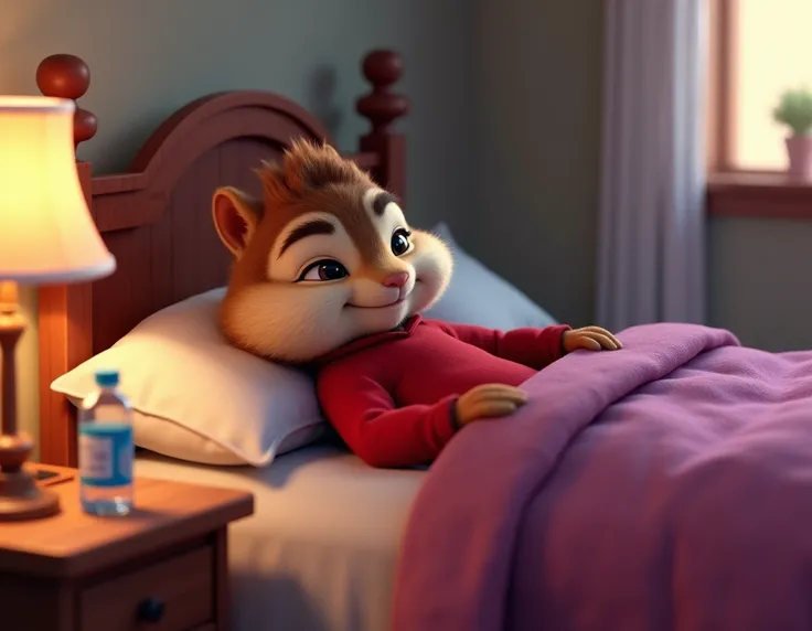  Alvin from the Chipmunks movie, 4K,  cartoon,  Lying in bed , With a bottle of water on the nightstand