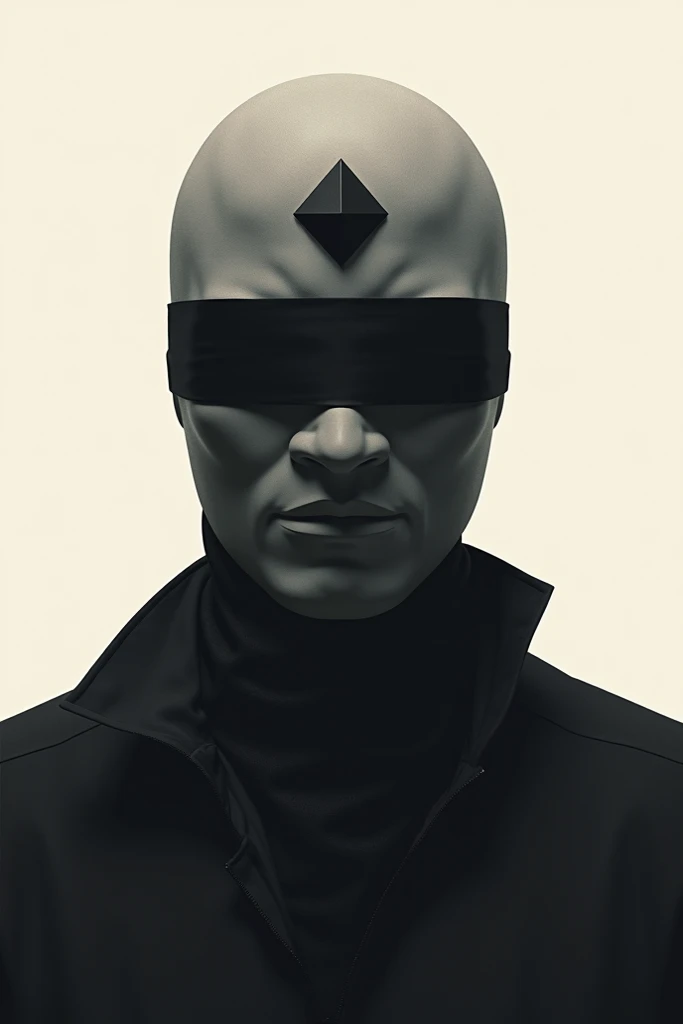 Mask with a blindfold ,  symbol of justice with a black diamond on the forehead