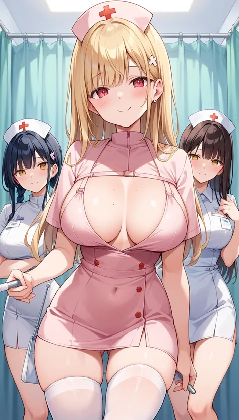 nurse, Big Breasts ,smile,Three women standing side by side,