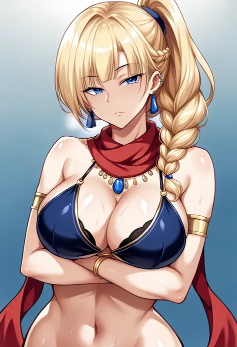 (beautiful face, beautiful blue eyes, detailed eyes, detailed face:1.3), mature woman, source_anime, 1 woman, solo, Lenna Brooklyn, succubus, long_hair, straight_hair, blonde_hair, blunt_bangs, braided_ponytail, braid_in_back, no_parted_bangs, female, (mur...