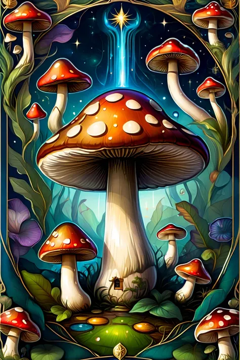 (((Patterned exquisite Tarot Card ))), mushroom 