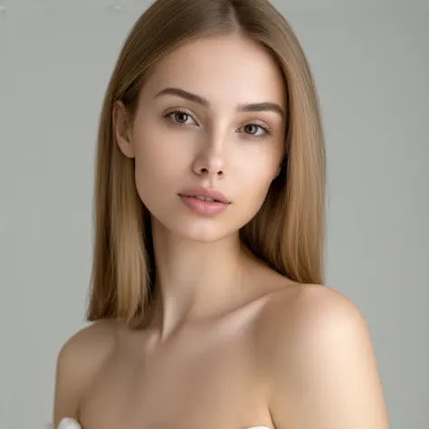 A breathtaking Slavic woman, 31 years old, with long, straight, slightly wavy blonde hair that cascades elegantly down her back, complemented by a soft, well-defined fringe (bangs) that frames her face perfectly. She has a feminine oval-shaped face with ha...