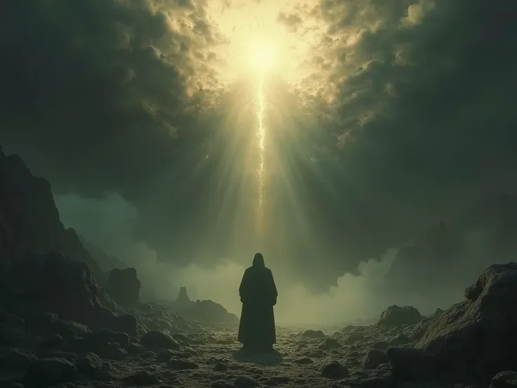   The light of Christ begins to completely envelop Achique. The monster begins to fade ,  its edges dissolve as if they were shadows at dawn .  The darkness that surrounded it begins to crumble ,  and in its place a shining light appears .