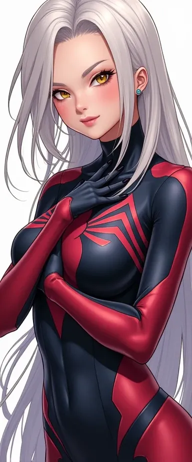 Draw Ino Yamanaka wearing the Venom costume while touching her breasts 