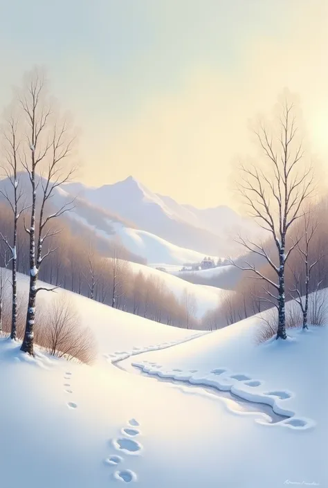 Oil pain landscape with snow