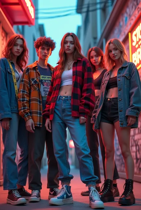 Image of people dressed in 90s style, 80 