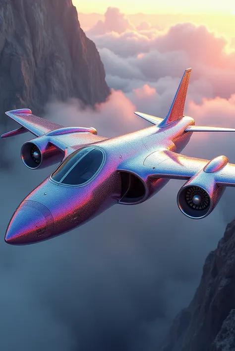 Futuristic Technology-Inspired Airplane Retro Online Painting,    color glitter with smoke style  , 3D Painting  ，majestic，  no logo  ，  no logo  