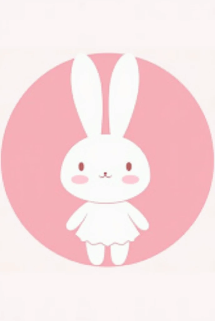 Create a white silhouette of a cartoon bunny that wears a dress, without facial features, facing front, with pink circular background 