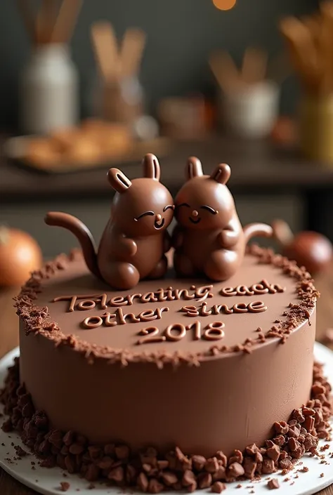 cute chocolate cake for Friendship day with text tolerating each other since 2016