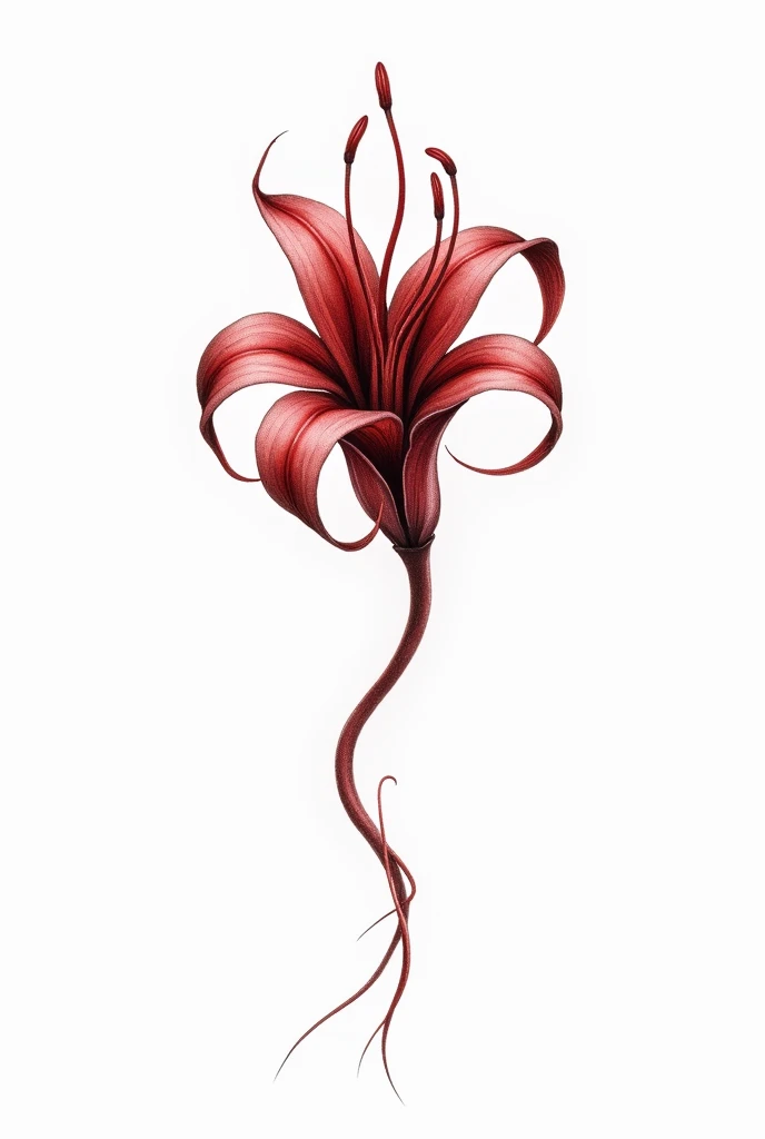 Dark spider lily in delicate tattoo style with white background 