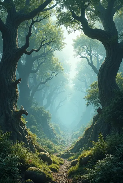 an enchanted forest, realistic, muy realistic, demasiado realistic,  with cold lighting. REALISTAAAA 