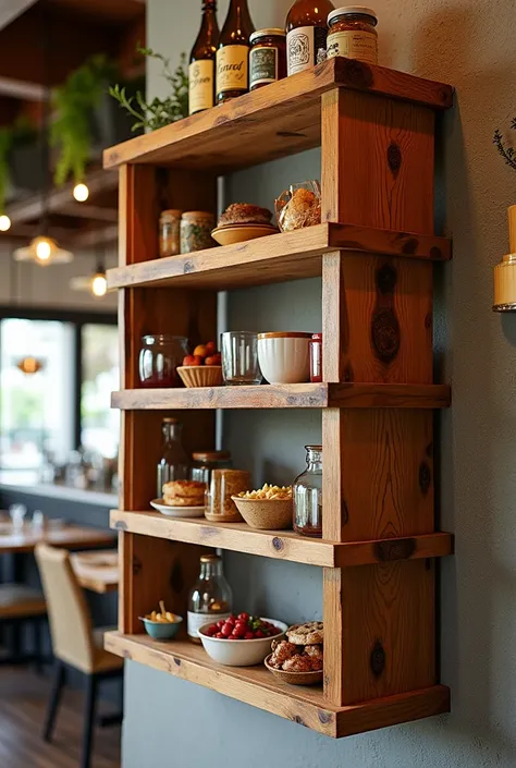  wooden display rack for restaurant in wall

