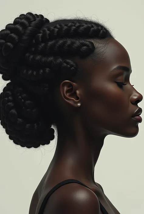 A sideways face of a braided black woman 