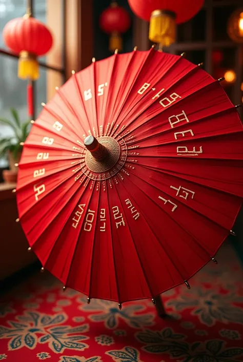 Beautiful umbrella, Red, have the sentence Happy Hmong New Year on the umbrella 