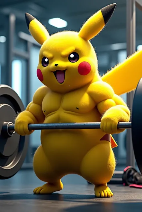 Pikachu en train de faire de la musculation 