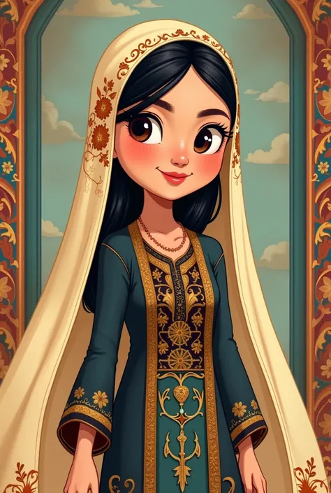 Iranian Woman Cartoon Character With Tall Veil