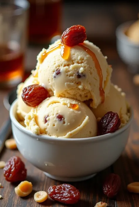 Rum ice cream with raisins